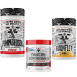 Load image into Gallery viewer, Frontline Formulations Gauntlet Pumpageddon Creatine Monohydrate Stack Gauntlet is quickly becoming one of the most sought after mid stim pres on the market! -boasting 275mg of caffeine combined with 50mg of astragin for almost instant absorption!-300mg o