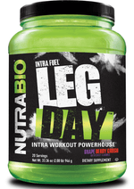 Load image into Gallery viewer, Nutrabio - Intra Fuel - Leg Day If you spend your gym time texting on the squat rack, Leg Day isn't for you. If the highlight of your workout was bragging about shorting Game Stop, take a pass. But if the clanging of iron and grunting of all-out effort is
