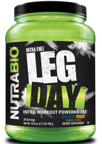 Load image into Gallery viewer, Nutrabio - Intra Fuel - Leg Day If you spend your gym time texting on the squat rack, Leg Day isn't for you. If the highlight of your workout was bragging about shorting Game Stop, take a pass. But if the clanging of iron and grunting of all-out effort is