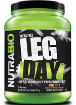 Load image into Gallery viewer, Nutrabio - Intra Fuel - Leg Day If you spend your gym time texting on the squat rack, Leg Day isn't for you. If the highlight of your workout was bragging about shorting Game Stop, take a pass. But if the clanging of iron and grunting of all-out effort is