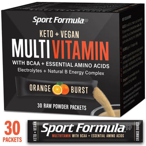 Sport Formula Powder Multivitamin with BCAA, Essential Amino Acids, Deigestive Enzymes and more, 30 day supply (30 packets) Keto Diet Friendly (less than one carb) 4 calories Cold processed, Raw Powder Multivitamins with BCAA and Essential Amino Acids, Di