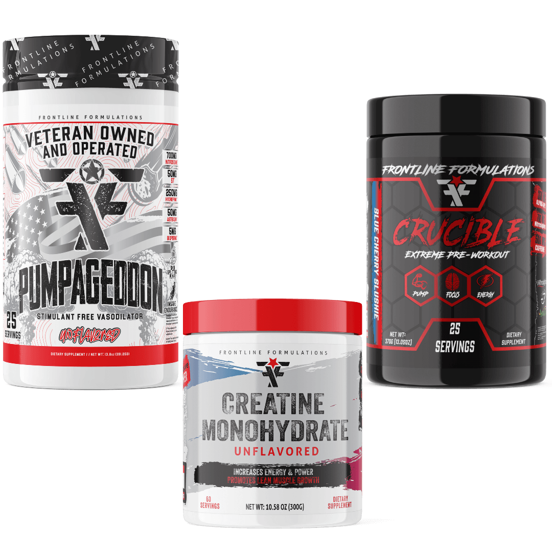 Frontline Formulations Hi Stim Preworkout Stack with Creatine Monohydrate Crucible is quickly becoming the HOTTEST preworkout on the market because of it's clinically dosed ingredients and perfected formula. Insane energy from 500mg of potent time-release