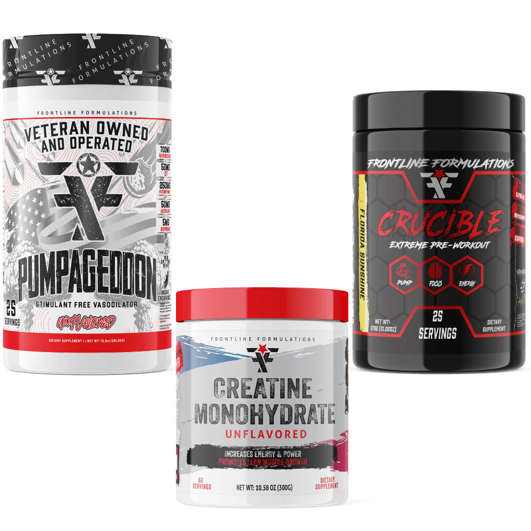 Frontline Formulations Hi Stim Preworkout Stack with Creatine Monohydrate Crucible is quickly becoming the HOTTEST preworkout on the market because of it's clinically dosed ingredients and perfected formula. Insane energy from 500mg of potent time-release