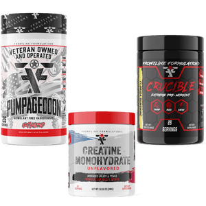 Frontline Formulations Hi Stim Preworkout Stack with Creatine Monohydrate Crucible is quickly becoming the HOTTEST preworkout on the market because of it's clinically dosed ingredients and perfected formula. Insane energy from 500mg of potent time-release