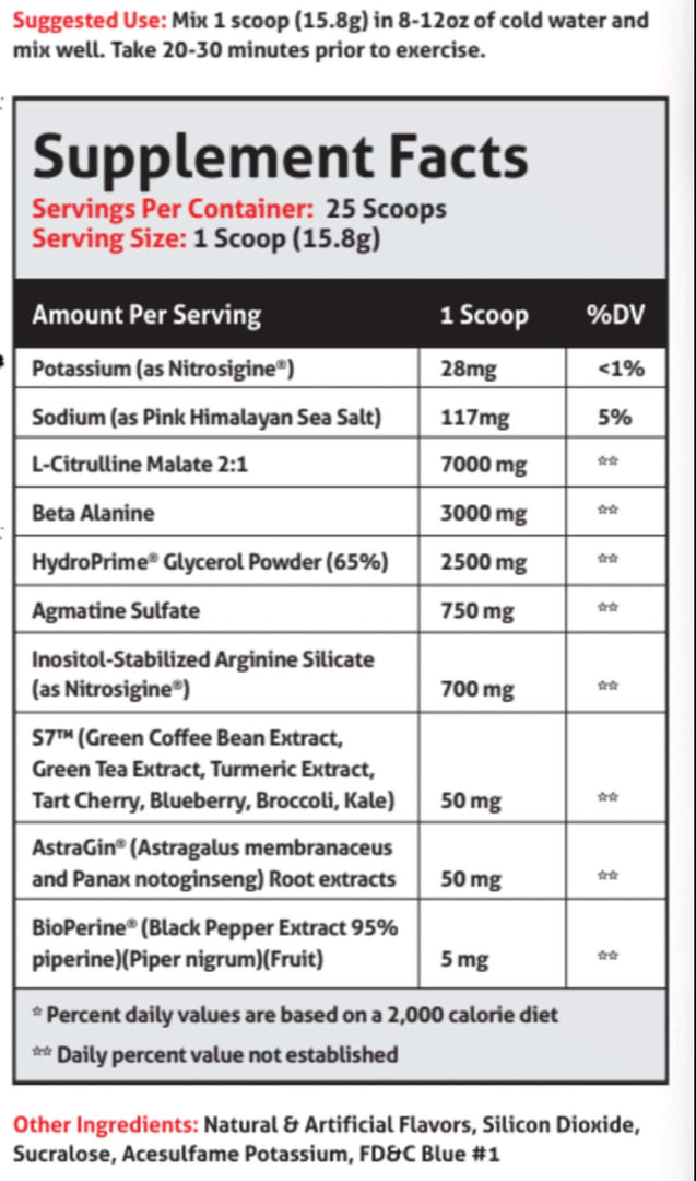 Frontline Formulations Pumpageddon Strap in! This concoction is for people that chase only the most ridiculous pumps! With a jaw dropping 7,000mg of L-Citruline Malate and key ingredients like nitrosigine, beta alanine and S7, this caffeine-free preworkou