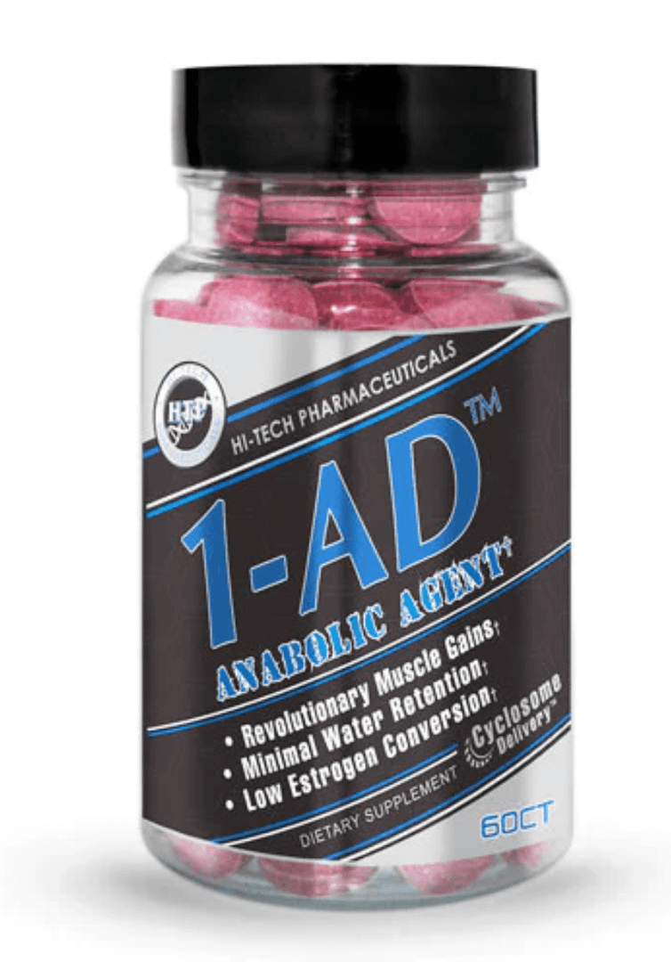 Hi-Tech 1-AD 1-AD® by Hi-Tech Pharmaceuticals is based upon a naturally occurring metabolite for many animals including man that has properties far different from standard testosterone in the body. In January 2005 the supplement industry witnessed the ban