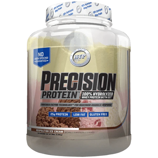 Hi-Tech Precision Protein 5lb 100% Hydrolyzed Whey Protein! 25 grams of Ultra-Premium Protein per serving! Only 2 grams of Fat and 2 grams of Carbs per serving! Gluten Free Hi-Tech Pharmaceuticals are proud to announce the latest breakthrough in Whey Prot