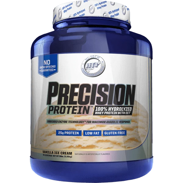 Hi-Tech Precision Protein 5lb 100% Hydrolyzed Whey Protein! 25 grams of Ultra-Premium Protein per serving! Only 2 grams of Fat and 2 grams of Carbs per serving! Gluten Free Hi-Tech Pharmaceuticals are proud to announce the latest breakthrough in Whey Prot