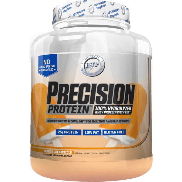 Hi-Tech Precision Protein 5lb 100% Hydrolyzed Whey Protein! 25 grams of Ultra-Premium Protein per serving! Only 2 grams of Fat and 2 grams of Carbs per serving! Gluten Free Hi-Tech Pharmaceuticals are proud to announce the latest breakthrough in Whey Prot