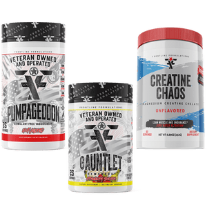 Frontline Formulations Gauntlet Pumpageddon Creatine Chaos Stack Pumpageddon Strap in! This concoction is for people that chase only the most ridiculous pumps! With a jaw dropping 7,000mg of L-Citruline Malate and key ingredients like nitrosigine, beta al