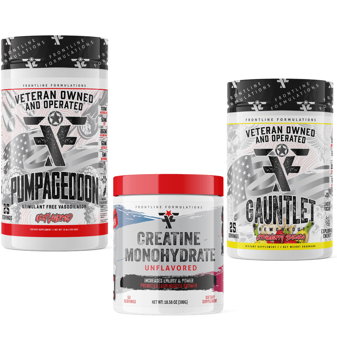 Frontline Formulations Gauntlet Pumpageddon Creatine Monohydrate Stack Gauntlet is quickly becoming one of the most sought after mid stim pres on the market! -boasting 275mg of caffeine combined with 50mg of astragin for almost instant absorption!-300mg o