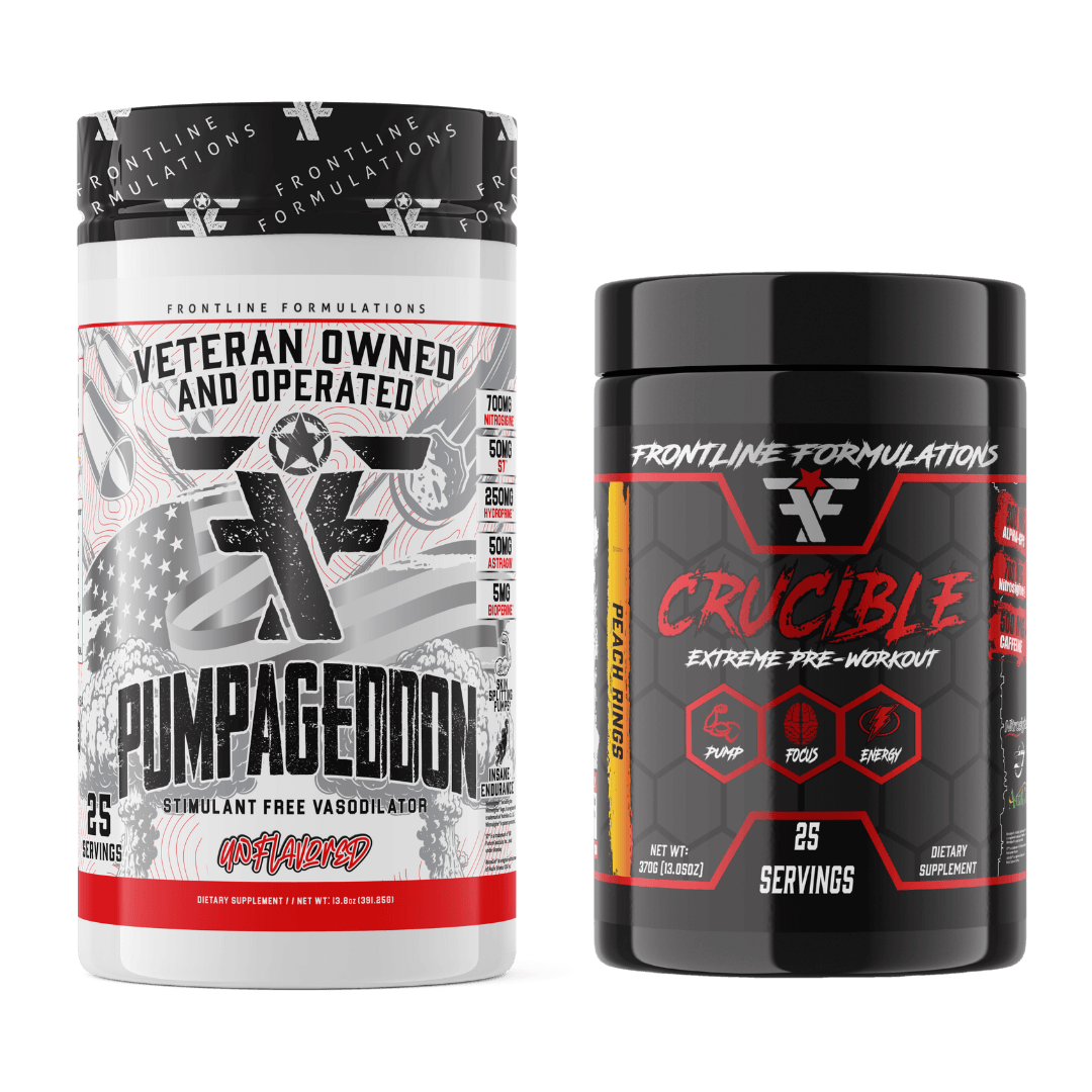 Frontline Formulations Crucible Pump Stack Pumpageddon Strap in! This concoction is for people that chase only the most ridiculous pumps! With a jaw dropping 7,000mg of L-Citruline Malate and key ingredients like nitrosigine, beta alanine and S7, this caf