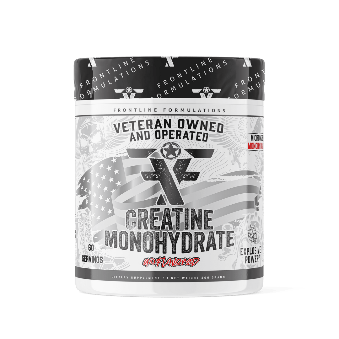 Frontline Formulations Creatine Monohydrate Creatine Monohydrate- Great for buffering lactic acid to keep the power flowing and those reps plentiful!- Dissolves quickly and easily with no stomach cramping or that typical pesky creatine bloat!- Helps incre