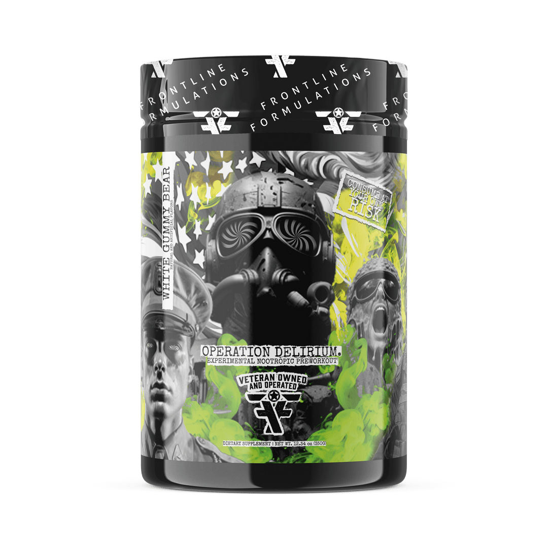 Frontline Formulations Operation Delirium: Experiemental Nootropic Preworkout Introducing Operation Delirium, the cutting-edge preworkout designed for warriors seeking an unparalleled boost in performance and focus. This military-grade experimental formul