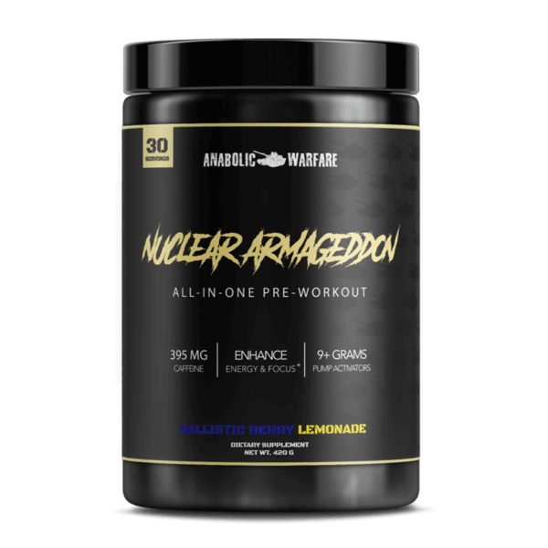 Nuclear Armageddon DETAILS: Nuclear Armageddon is the perfect marriage of energy and performance. L-Citrulline increases blood flow and dilates blood vessels. Betaine drives performance nutrients into the muscles faster. Rauwolscine elevates mood and fat