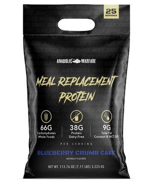 Anabolic Warfare Meal Replacement Protein Meal Replacement Protein is a whole food protein blend heavily inspired by the Meals Ready to Eat rations used by the military. Each serving is packed with 38g of high-quality dairy-free protein along with essenti