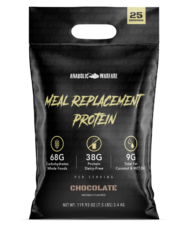 Anabolic Warfare Meal Replacement Protein Meal Replacement Protein is a whole food protein blend heavily inspired by the Meals Ready to Eat rations used by the military. Each serving is packed with 38g of high-quality dairy-free protein along with essenti