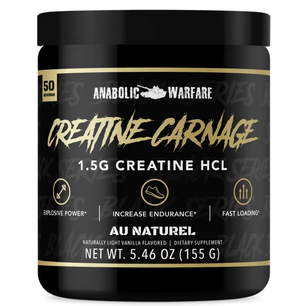 Anabolic Warfare Creatine Carnage Explosive Power* Increase Endurance* Fast Loading* Benefits: Creatine HCL is fast-absorbing in the body and mixes well with your favorite beverage.* Promotes optimal strength and power during workouts, so you never miss a