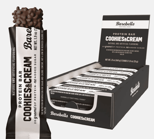 Barebells - Cookies & Cream Bars 12 Pack Cookies and Cream is the classic flavor is inspired by the most loved American cookies, this bar is sure to satisfy any crazy cookie cravings. The cherry on top; Cookies and Cream has 20 grams of protein and no add
