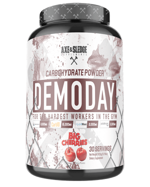 Demo Day - Axe and Sledge PERI-WORKOUT CARBOHYDRATE FORMULA THERE ARE PLENTY OF CARBOHYDRATE POWDERS IN THE SPORTS NUTRITION INDUSTRY, BUT NONE OF THEM COMPARE TO DEMO DAY. WITH FOUR PATENTED INGREDIENTS, WE’VE CREATED ONE OF THE MOST VERSATILE CARBOHYDRA