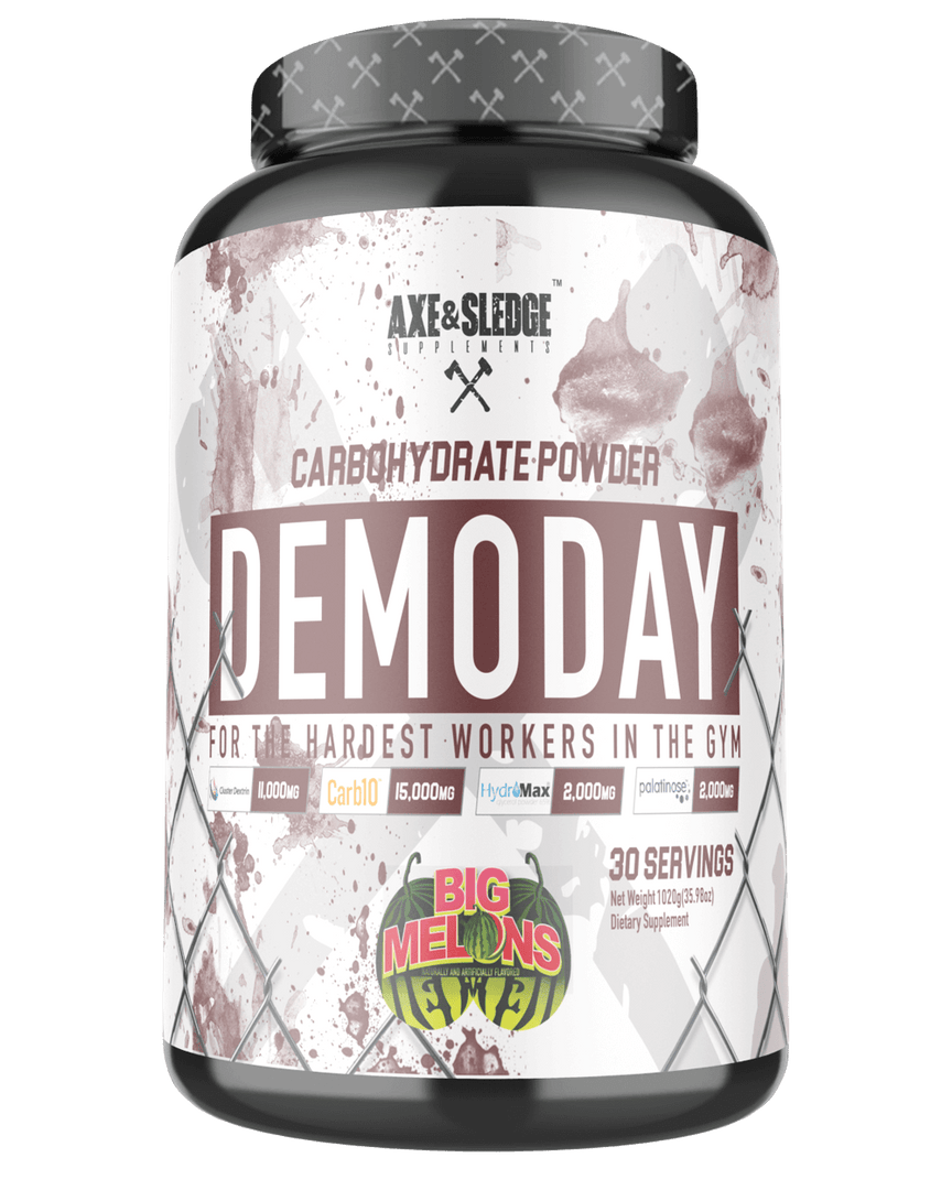 Demo Day - Axe and Sledge PERI-WORKOUT CARBOHYDRATE FORMULA THERE ARE PLENTY OF CARBOHYDRATE POWDERS IN THE SPORTS NUTRITION INDUSTRY, BUT NONE OF THEM COMPARE TO DEMO DAY. WITH FOUR PATENTED INGREDIENTS, WE’VE CREATED ONE OF THE MOST VERSATILE CARBOHYDRA