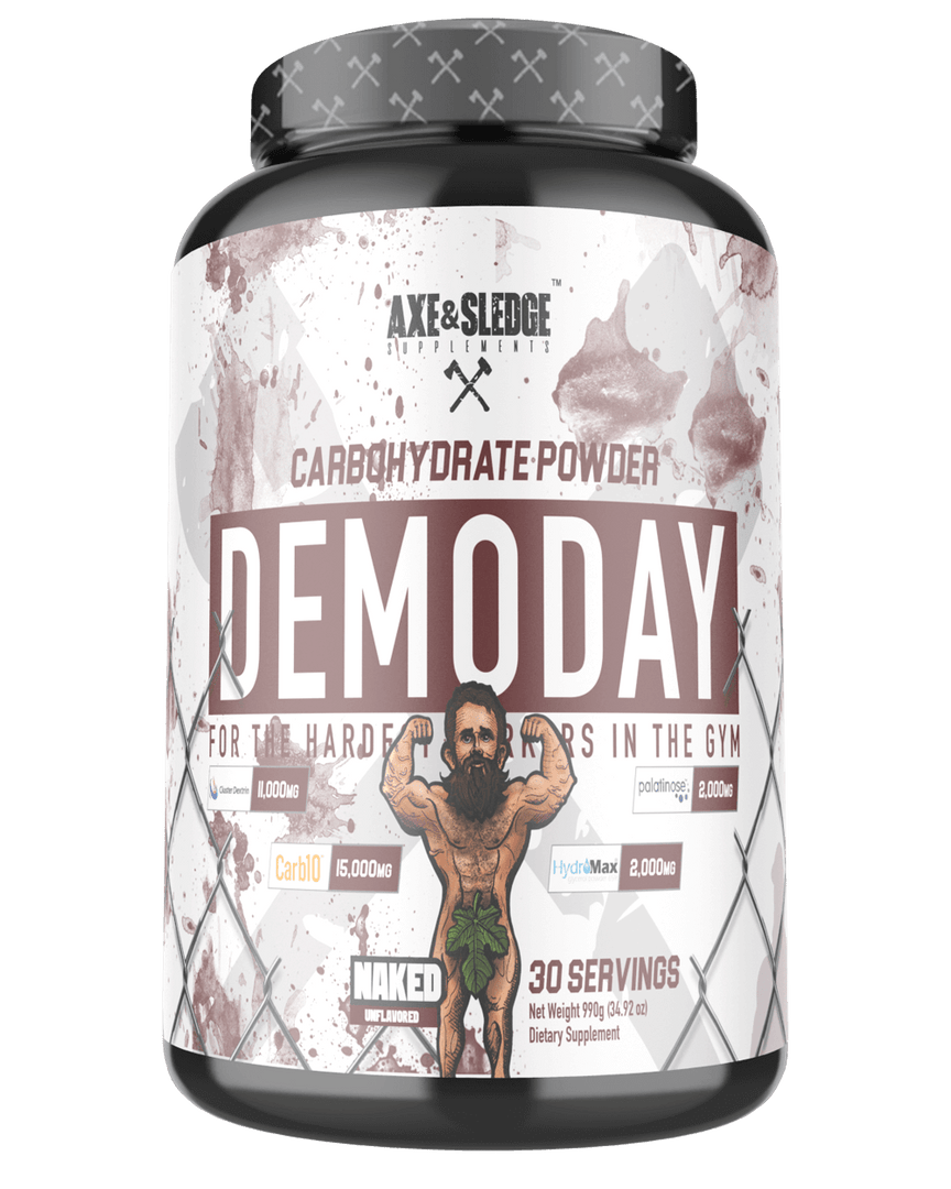 Demo Day - Axe and Sledge PERI-WORKOUT CARBOHYDRATE FORMULA THERE ARE PLENTY OF CARBOHYDRATE POWDERS IN THE SPORTS NUTRITION INDUSTRY, BUT NONE OF THEM COMPARE TO DEMO DAY. WITH FOUR PATENTED INGREDIENTS, WE’VE CREATED ONE OF THE MOST VERSATILE CARBOHYDRA