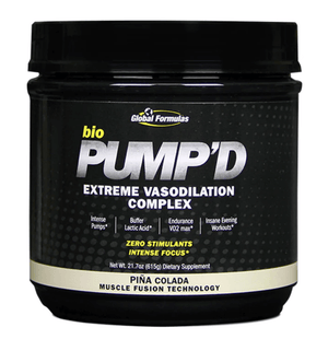 Global Formulas - bioPUMP'D Description Global Formulas Pump'd Extreme Vasodilation Complex delivers intense muscle pump with zero stimulants, amazing endurance with VO2 Max and delivers insane evening workouts. Muscle Fusion Technology. The most INTENSE,