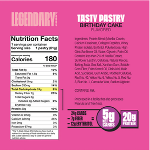 Muscle & Strength - Tasty Protein Pastry (Box of 10) A Legendary Foods Product Eat Your Favorite Childhood Treat, Without the Sugar 20g of protein per pastry 0g of added sugar per pastry 5g of net carbs per pastry Keto-friendly and gluten-fee