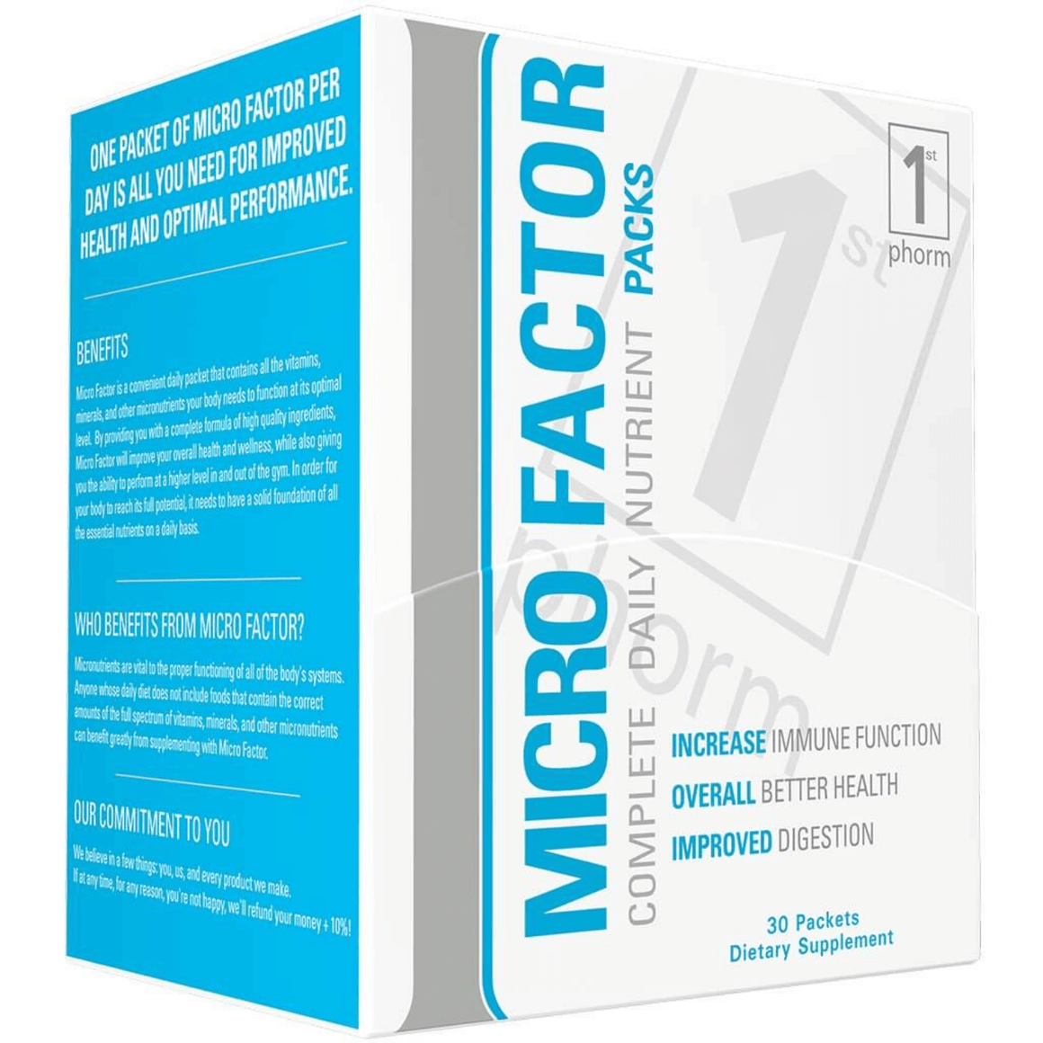 CALL FOR BEST PRICING! 1st Phorm - MicroFactor Complete Monthly Nutrition Pack Call Us To Order! 817-301-6816 DESCRIPTION Micro Factor is a convenient daily packet that contains all the vitamins, minerals, and other micronutrients your body needs to funct