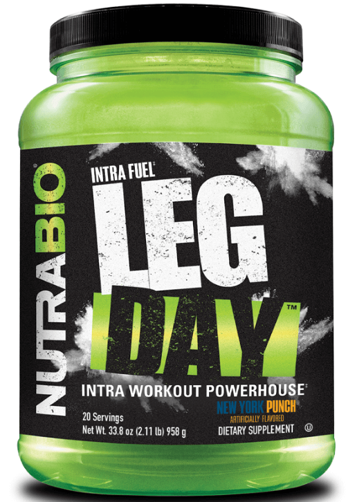 Nutrabio - Intra Fuel - Leg Day If you spend your gym time texting on the squat rack, Leg Day isn't for you. If the highlight of your workout was bragging about shorting Game Stop, take a pass. But if the clanging of iron and grunting of all-out effort is