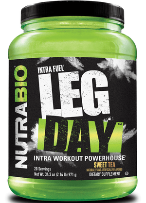 Nutrabio - Intra Fuel - Leg Day If you spend your gym time texting on the squat rack, Leg Day isn't for you. If the highlight of your workout was bragging about shorting Game Stop, take a pass. But if the clanging of iron and grunting of all-out effort is