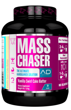 Project AD Mass Chaser - Muscle Gainer - Vanilla Swirl Getting swole isn’t rocket science. You progressively lift heavier sh*t and increase the amount of calories you consume to fuel growth. The first part comes naturally to most with the right attitude.