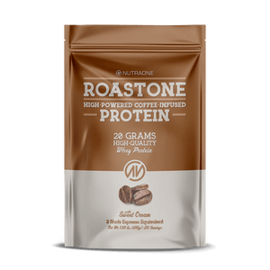 Roast One DESCRIPTION HIGH-POWERED COFFEE-INFUSED PROTEIN RoastOne is the perfect combination of 2 shots of espresso form the finest Arabica Coffee beans and 20 grams of high-quality whey protein, providing the energy and focus you need to fuel your day!