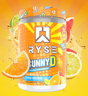 RYSE Sunny D Pre-Workout PRE-WORKOUT PUMP. ENERGY. STRENGTH. We worked on this Authentic Flavor Collaboration for 12 Months with SunnyD to bring you a nostalgic memory and remind you of childhood before crushing the weights. Try it for yourself to see wha