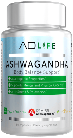 ADLife Ashwagandha DESCRIPTION Society has never been so vulnerable to stressors. Mental health problems, adrenal fatigue and physical exhaustion have never been more prevalent. It’s times like these where we need every tool at our disposal to fight back.