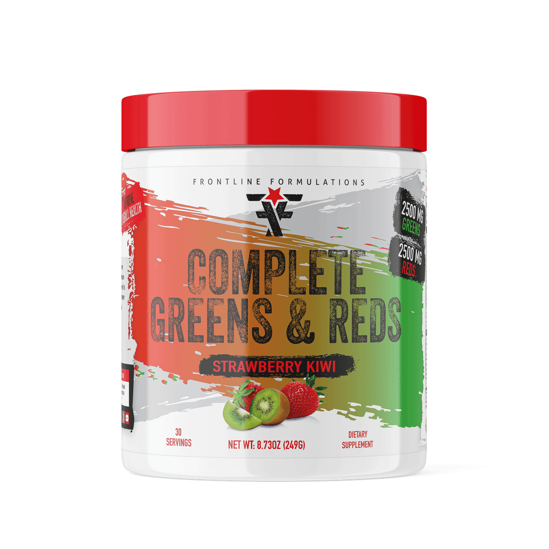 Frontline Formulations Complete Greens & Reds We know you don't get your greens or reds in. Don't worry, we aren't judging, because we have the TASTIEST answer for you!Introducing Complete Greens & Reds!Made with patented ingredients like Digezyme to prom