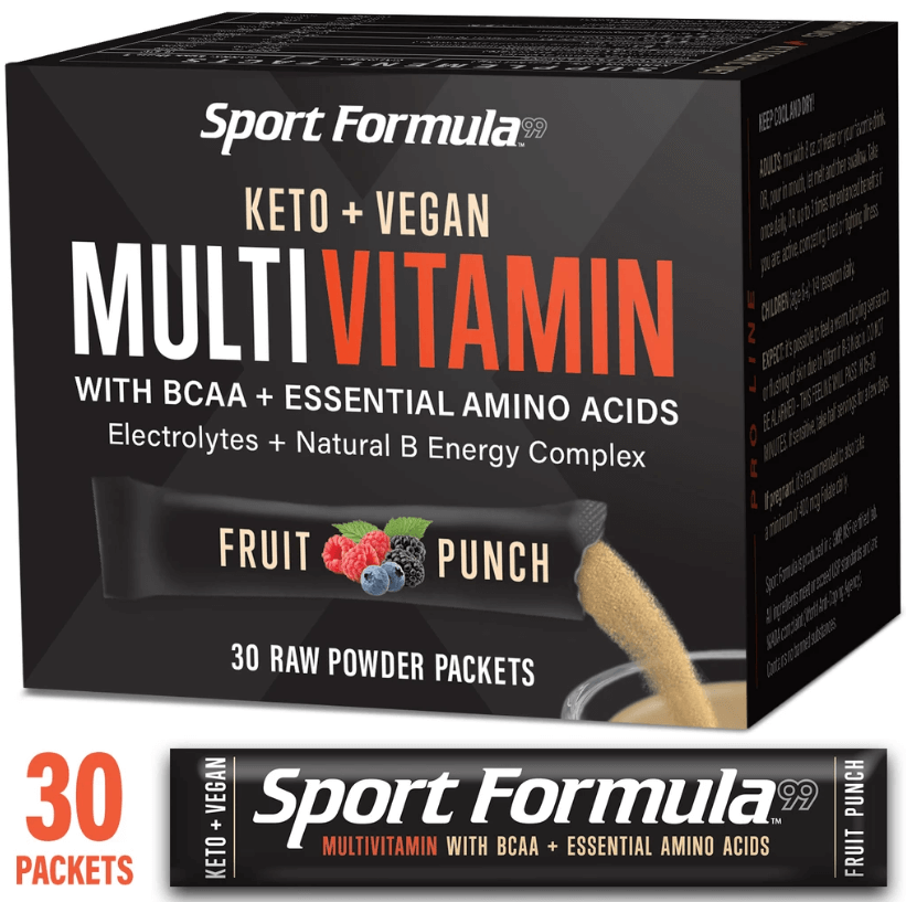 Sport Formula Powder Multivitamin with BCAA, Essential Amino Acids, Deigestive Enzymes and more, 30 day supply (30 packets) Keto Diet Friendly (less than one carb) 4 calories Cold processed, Raw Powder Multivitamins with BCAA and Essential Amino Acids, Di