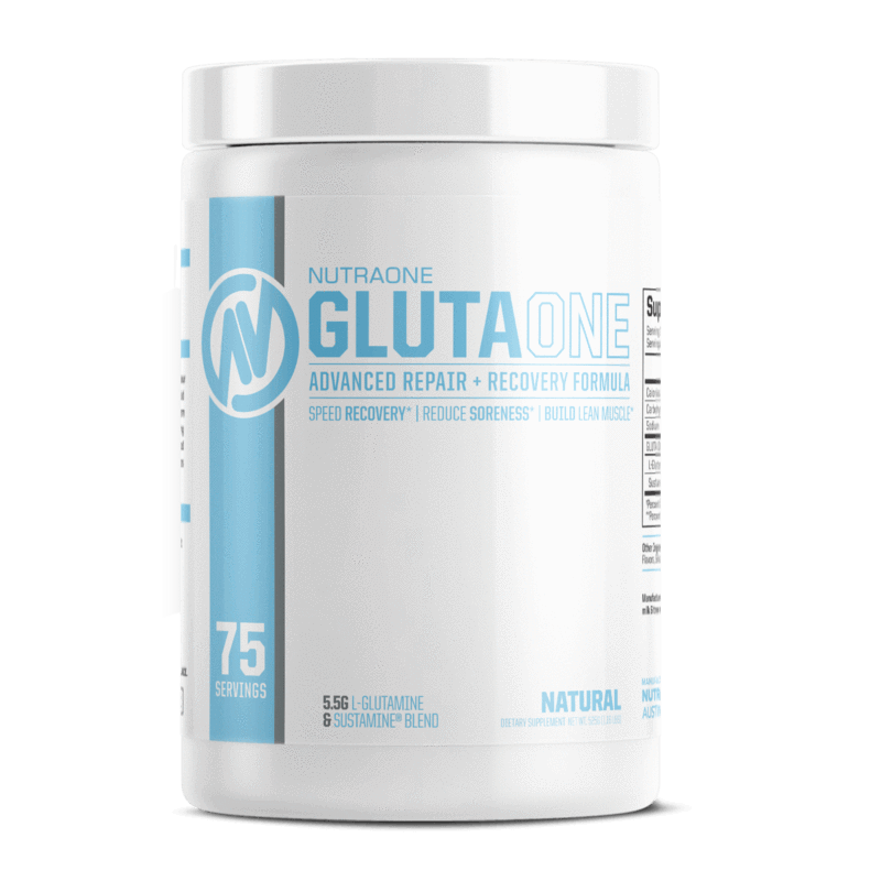 GlutaOne DESCRIPTION ADVANCED REPAIR + RECOVERY FORMULA Glutamine plays a key role in protein synthesis. Supplementing glutamine can minimize the breakdown of muscle and improve protein metabolism. BENEFITS GLUTAMINE & SUSTAMINE BLEND GlutaOne is made wit