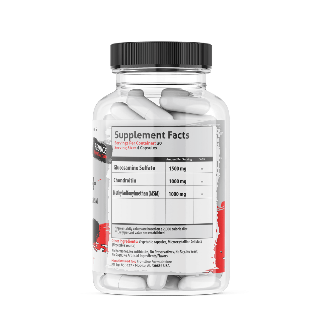 Frontline Formulations Joint+ Joint+ Glucosamine is used by the body to make other chemicals that build tendons, ligaments, cartilage, and the fluid that surrounds joints. Joints are cushioned by the fluid and cartilage around them. Taking glucosamine mig