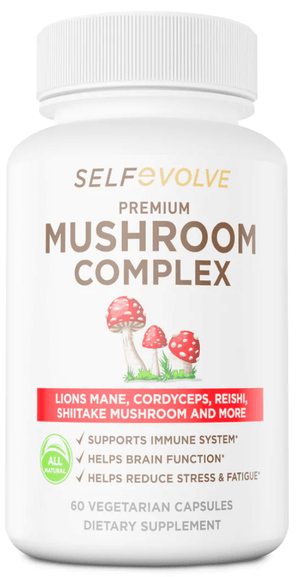 Selfevolve - Mushroom Complex Mushroom Complex is a blend of premium super mushrooms lion's mane, cordyceps, reishi, and shitake mushrooms. Decrease stress, optimize energy levels, improve health.
