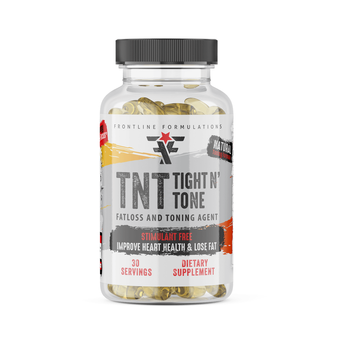 Frontline Formulations Tight-N-Tone TNT is a non-stimulant muscle toner that combines the heart and cardiovascular benefits of Omega 3, 6, and 9 alongside the metabolism supporting strength of CLA and L-Carnitine. ACTIVE INGREDIENTS: EPA, DHA, & ALA: Thes